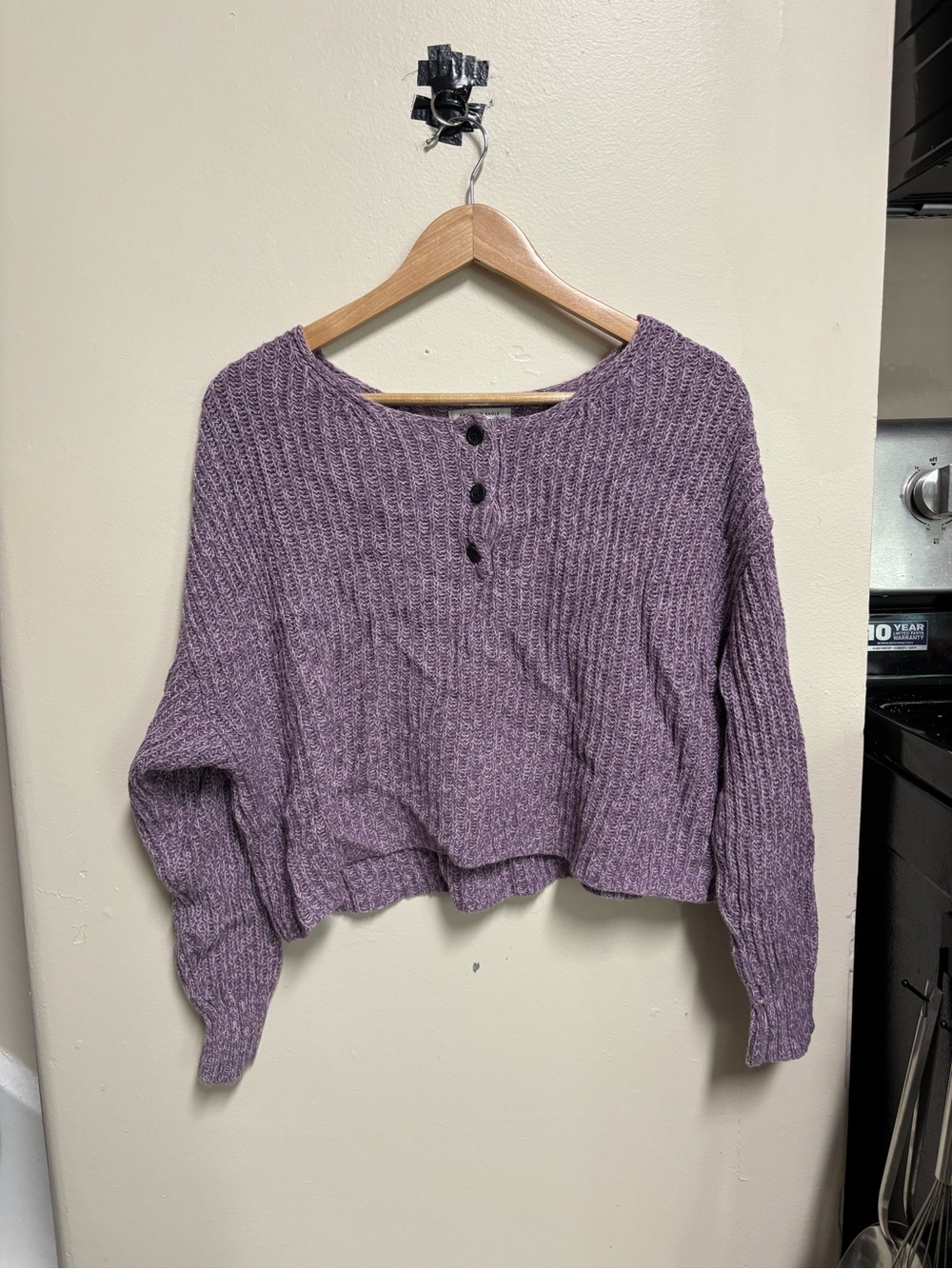 American Eagle Outfitters Lavender Button-Front Ribbed Sweater